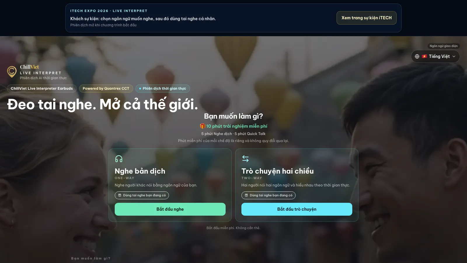 Website preview: the ChillViet Live Interpreter homepage